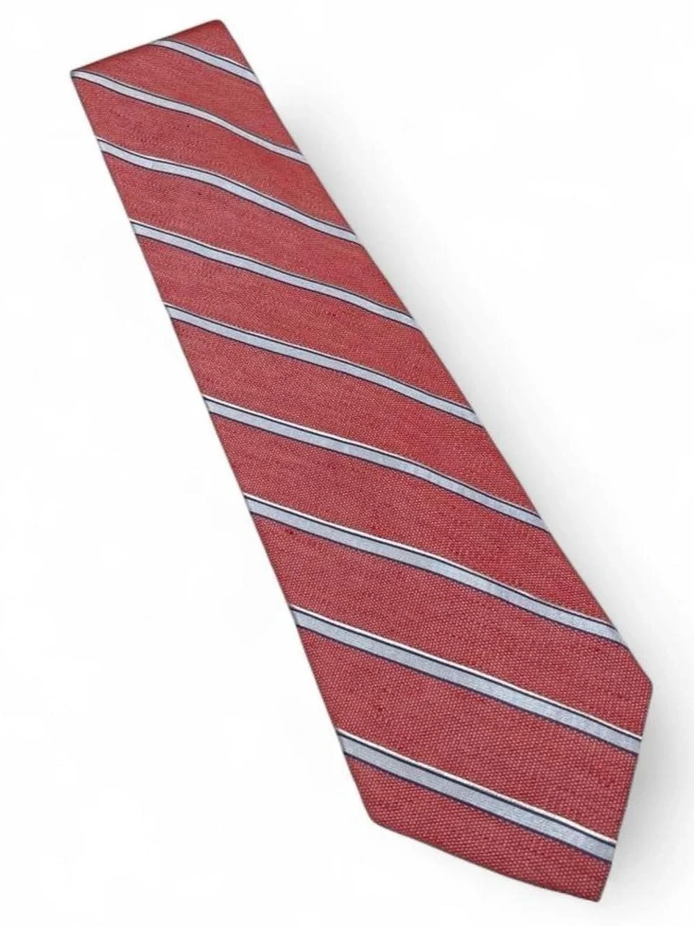 Brooks Brothers Linen/Silk Italian Fabric Orange Striped Tie Hand Made in USA